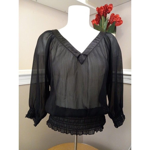 Guess womens Total sheer 3/4 sleeve Blouse  size‎ small - Picture 1 of 14
